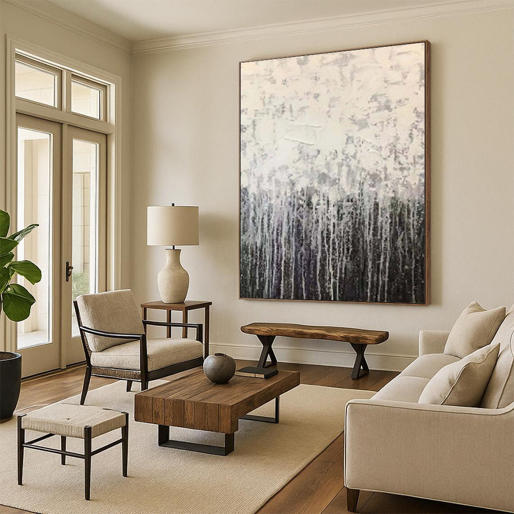 Cool Abstract Paintings Gray White Textured Drip Abstract Art PT498