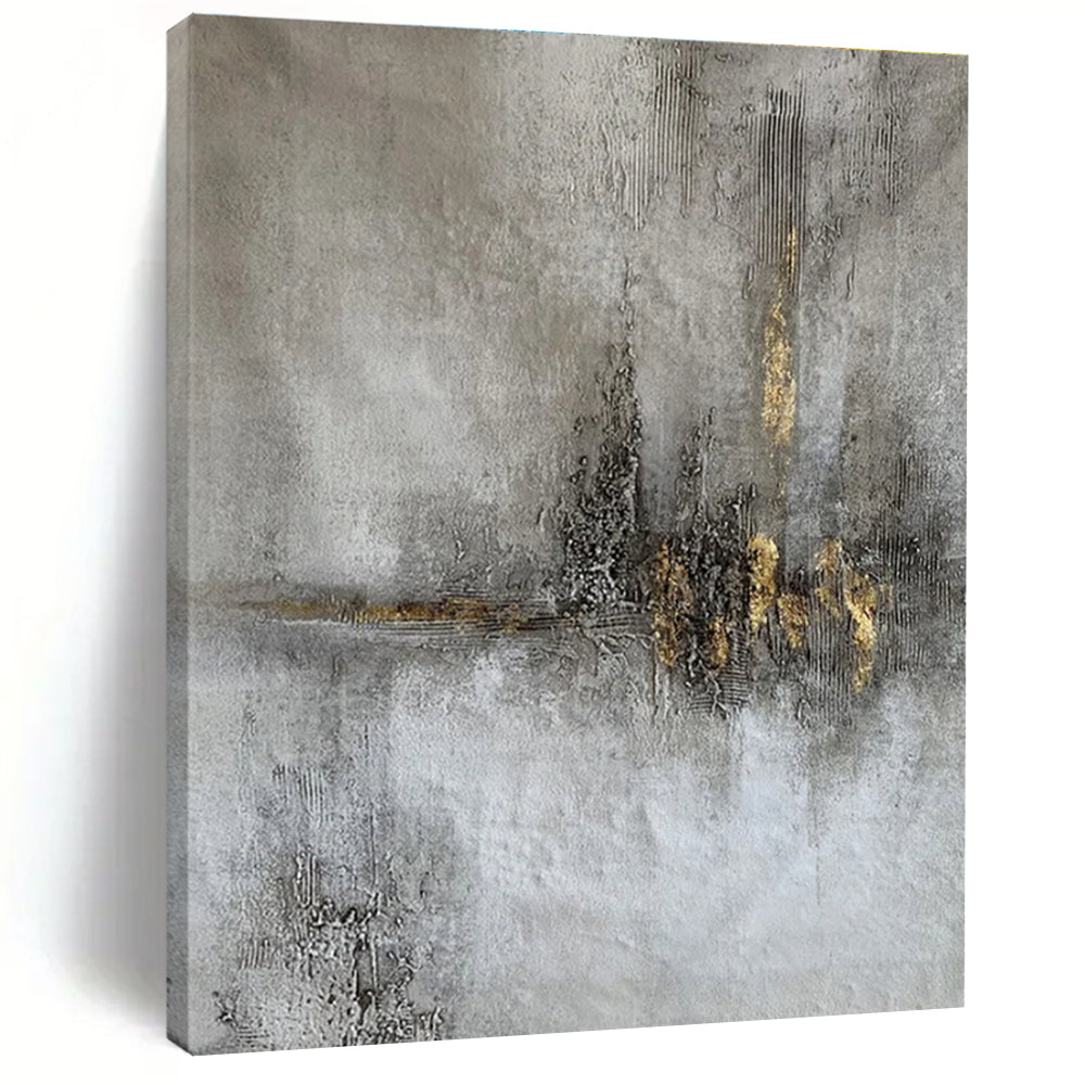 Unique Abstract Art Gray and Gold Textured Abstract Painting PT614