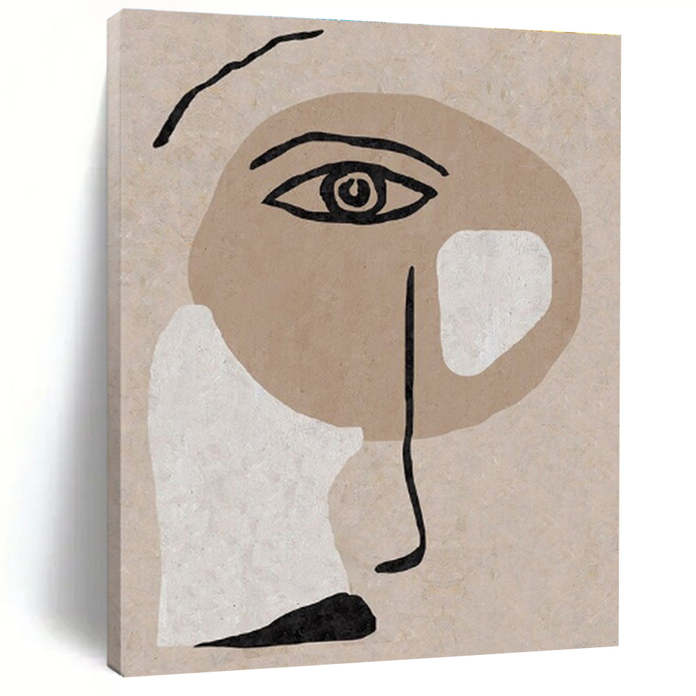 Unique Abstract Art Beige, Black, and White Facial Abstract Art PT702