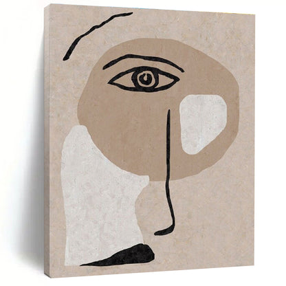 Unique Abstract Art Beige, Black, and White Facial Abstract Art PT702