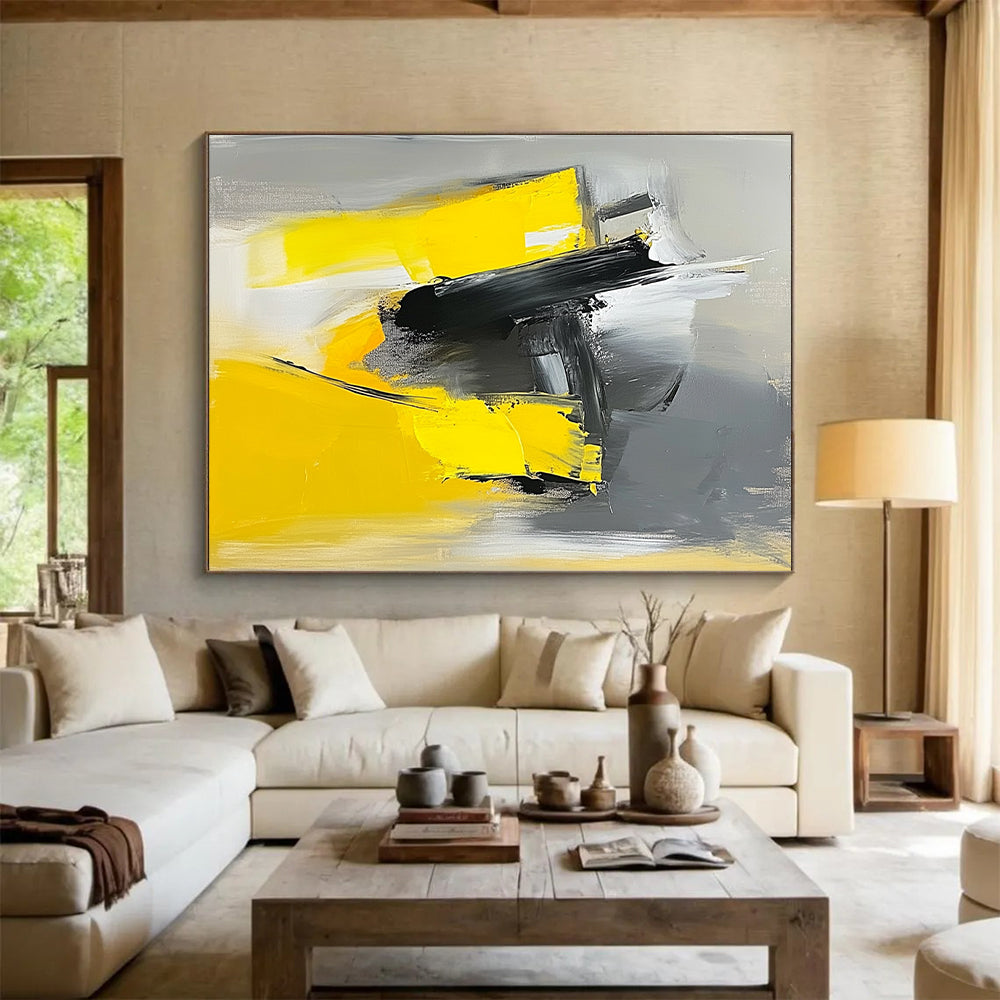 Yellow Black Gray White Abstract Art PT142