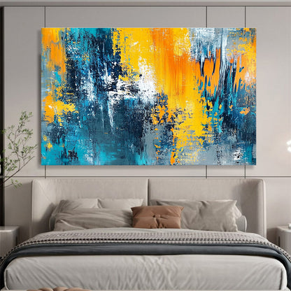 Hand-Painted Teal, Yellow, Orange & Gray Dynamic Abstract Painting HPS267