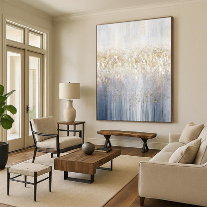 Unique Abstract Art Gold and Gray Forest-Inspired Piece, Large Contemporary Wall Art PT512