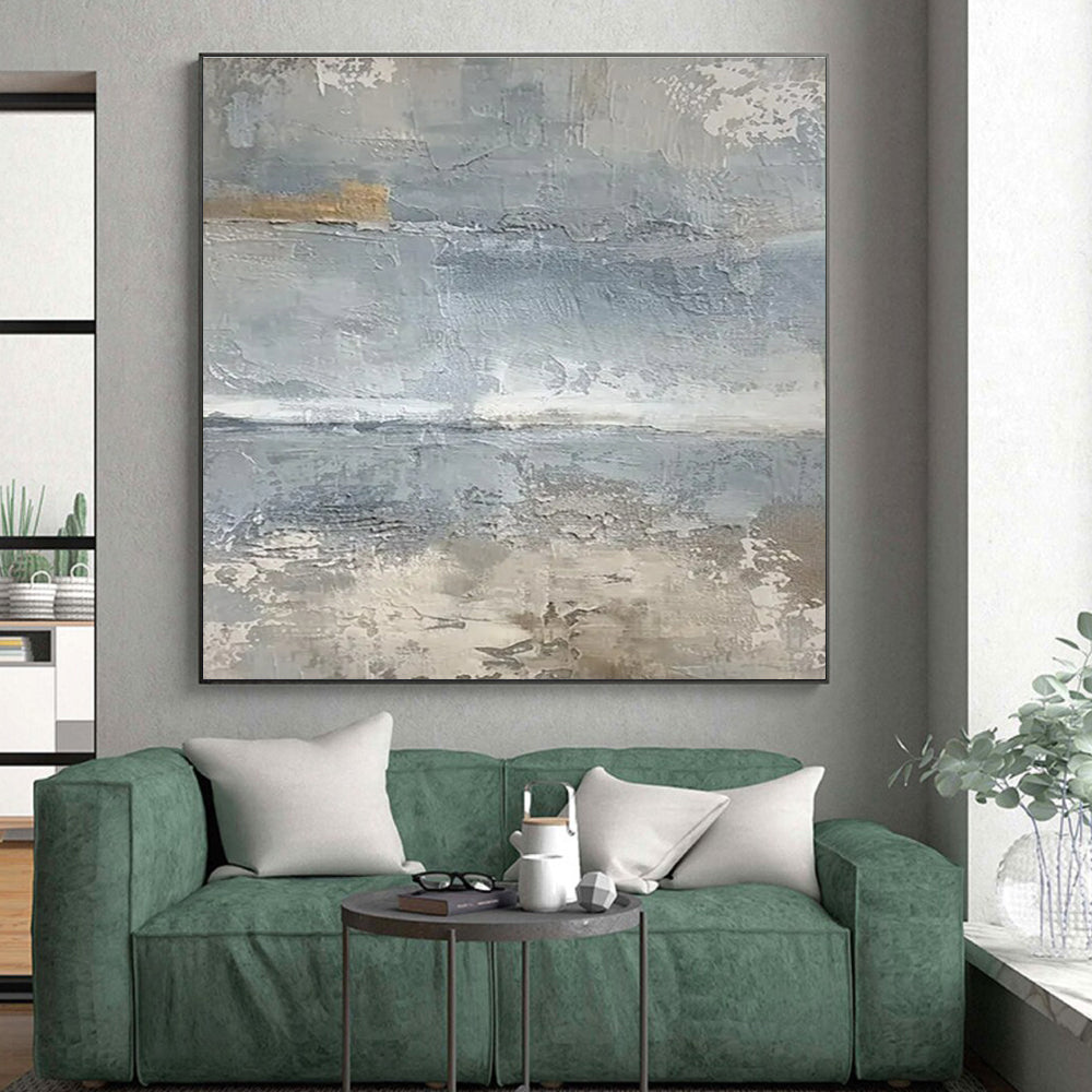 Modern Art Acrylic Gray and Beige Textured Abstract Art PT817
