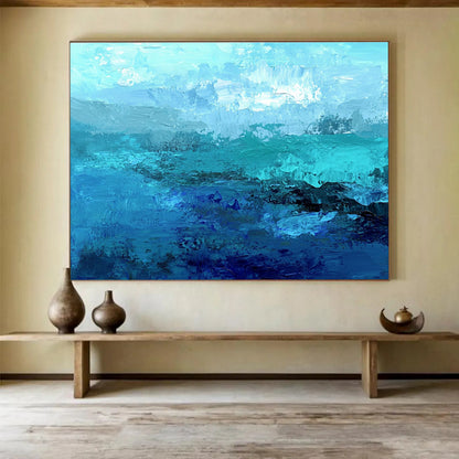 Cool Abstract Paintings Teal, Blue & White Textured Coastal Abstract Painting HPS287