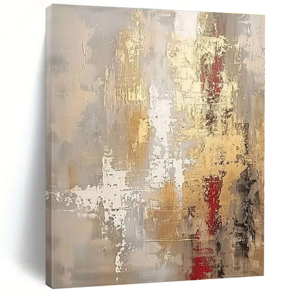 Hand Painting Gold, Gray, and Red Textured Abstract Art PT661