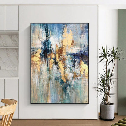 Oversized Abstract Wall Art Blue Gold Modern Acrylic Artwork PT440