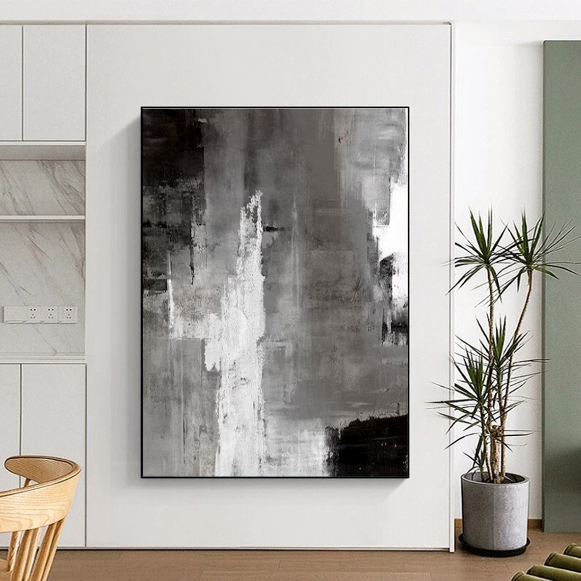 Acrylic Modern Art Paintings Gray, Black, and White Textured Abstract Art PT693