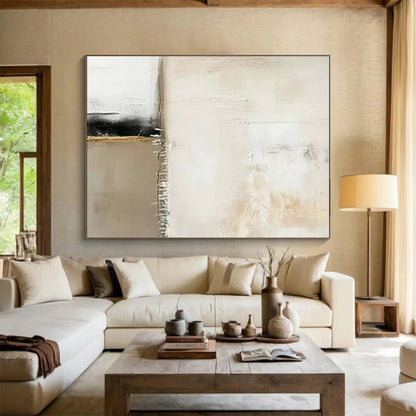 Acrylic Modern Art Paintings Beige, Black, and White Textured Abstract Art PT786