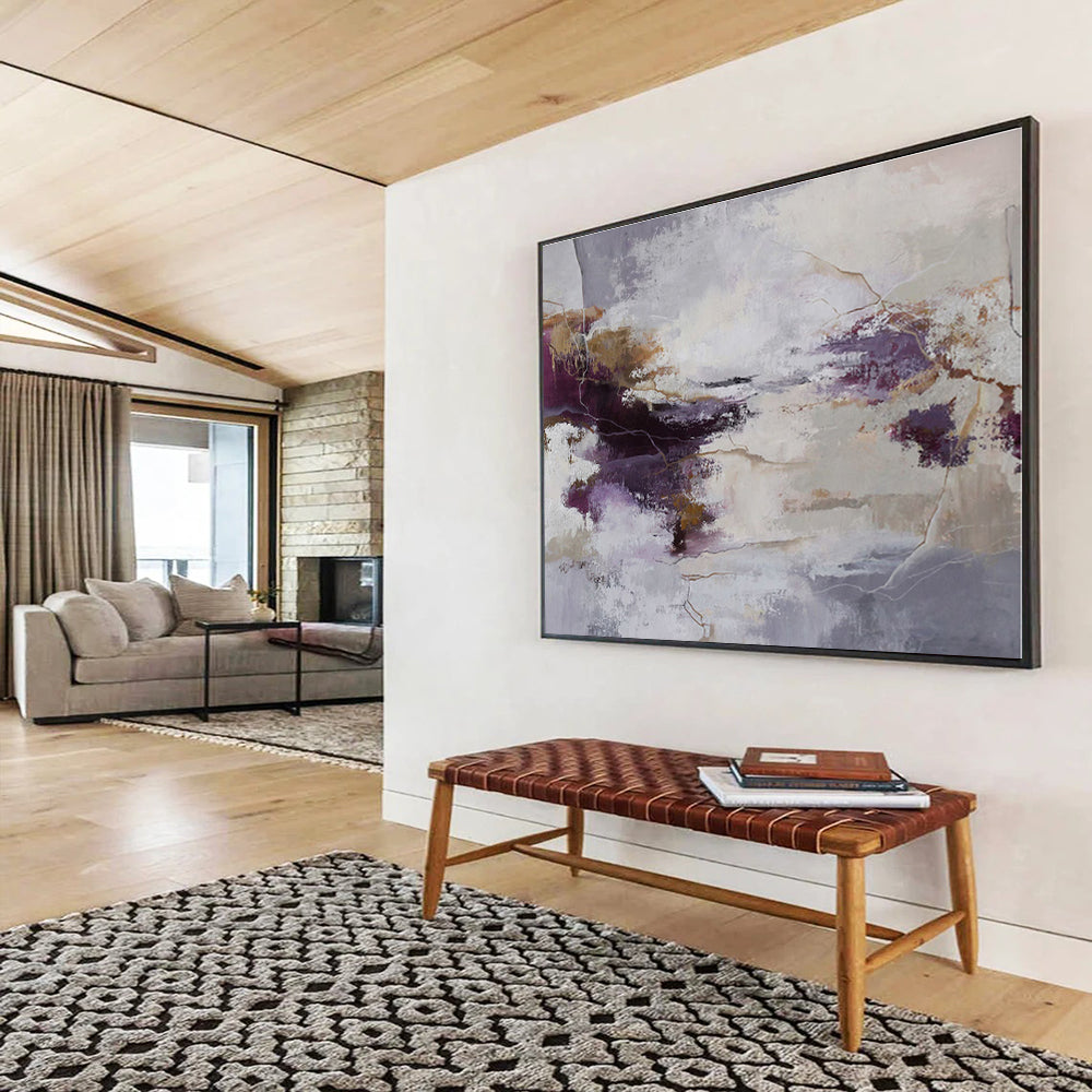 Hand Painted Art Purple, Gray & Gold Textured Abstract Painting On Canvas HPS115