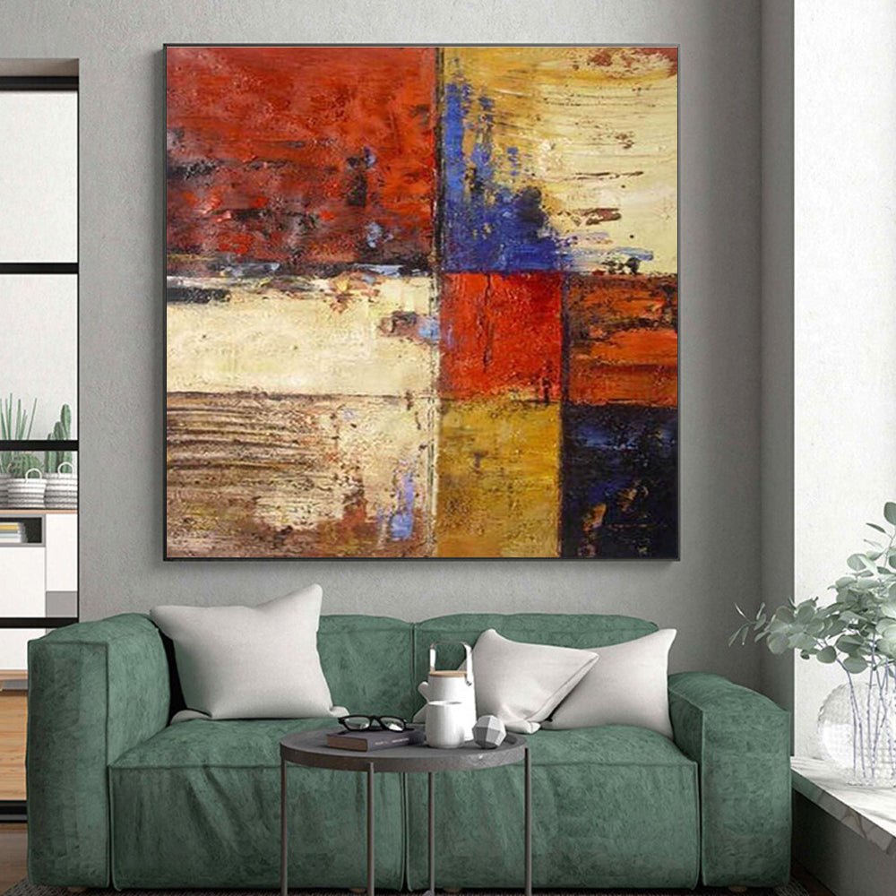 Handmade Art Red Blue Yellow Abstract Geometric Art PT385