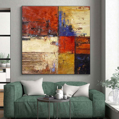 Handmade Art Red Blue Yellow Abstract Geometric Art PT385