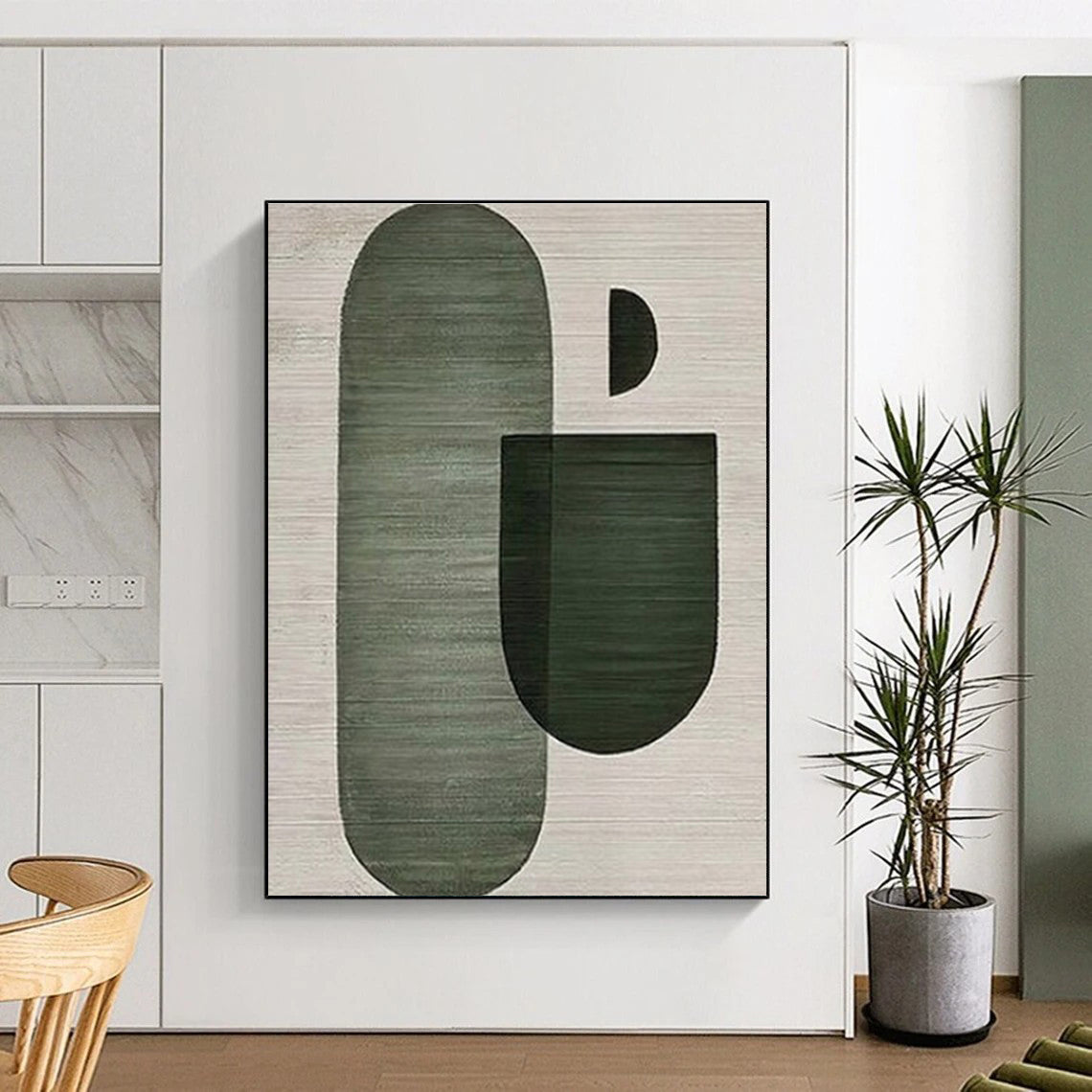 Minimalist Canvas Art Green Geometric Abstract Forms, Modern Art Acrylic PT554