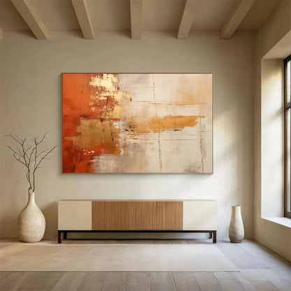 Modern Art Acrylic Orange & Gold Abstract Textured Art HPS209