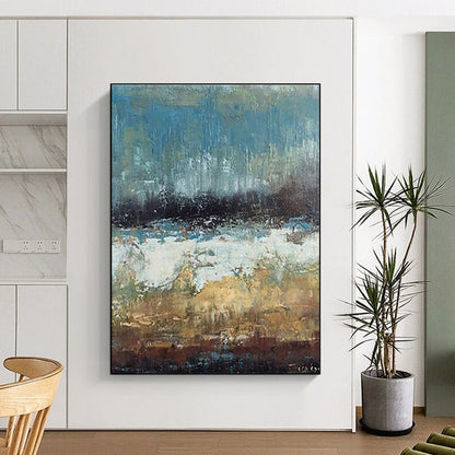 Hand Painted Art Blue Brown Abstract Landscape Acrylic Painting PT441