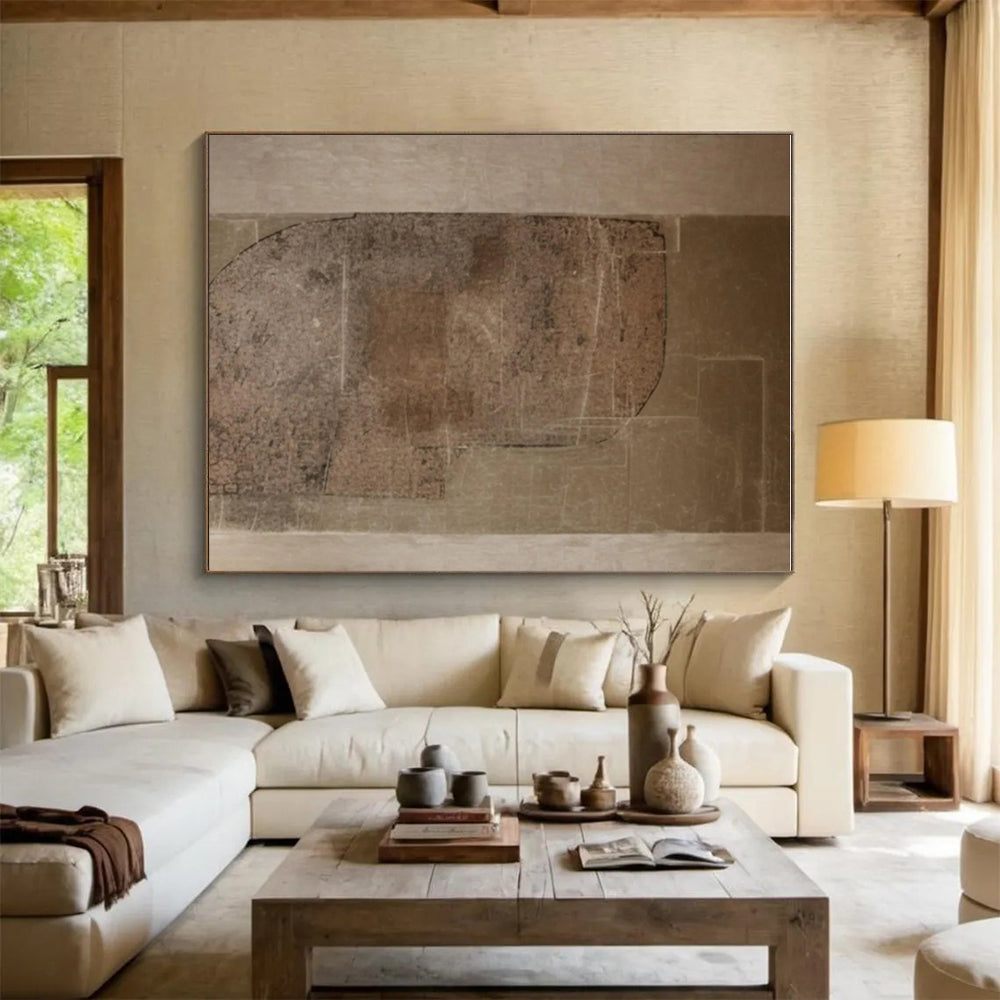 Unique Abstract Art Brown Beige Textured Geometric Abstract Art PT481