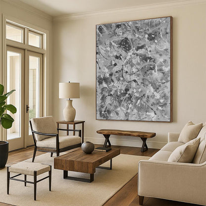 Cool Abstract Paintings Gray Monochrome Splatter Abstract Art PT459