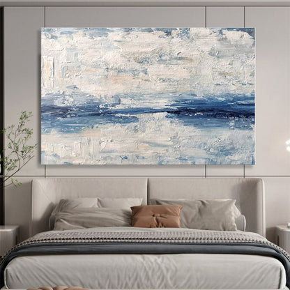 Large Size Blue & White Textured Abstract Sea Art HPS145