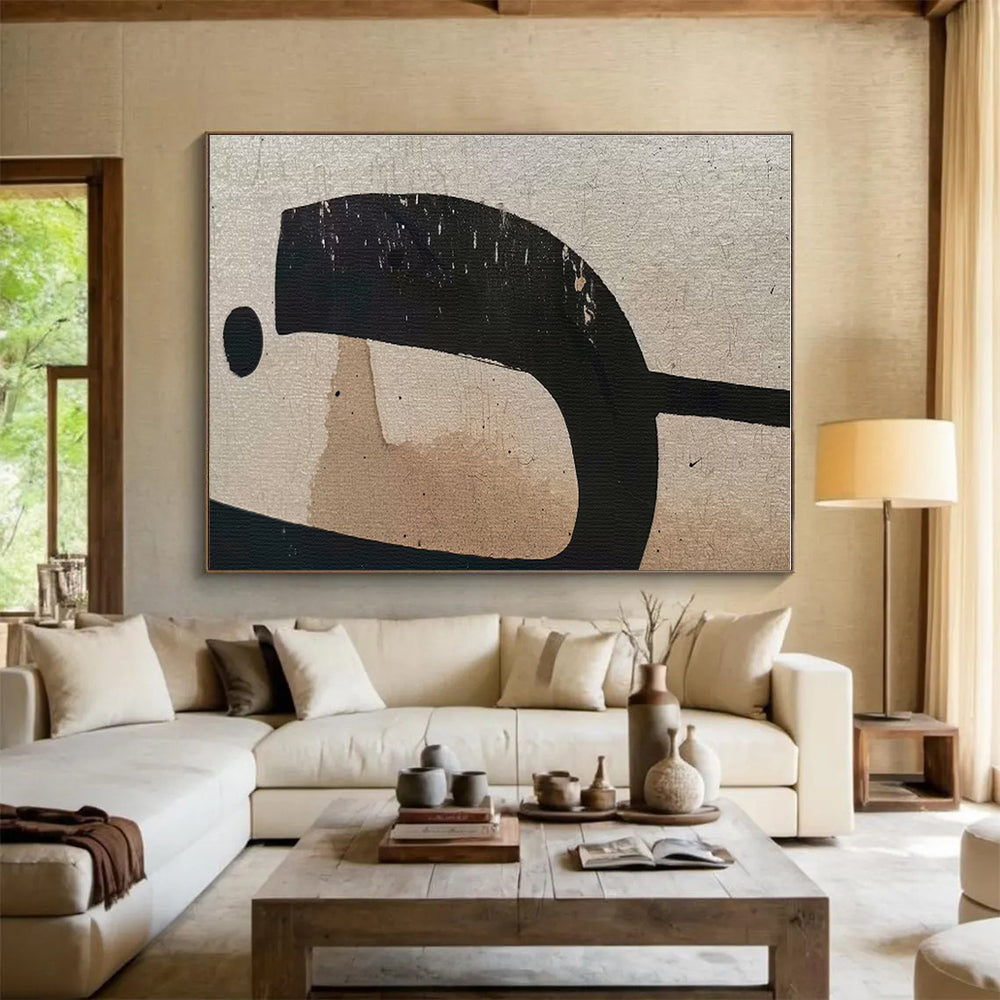 Handmade Art Black, Beige & Brown Geometric Abstract On Canvas HPS049