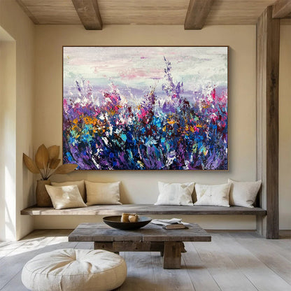 Large Painting In Living Room Multicolor Abstract Wildflower Field Art HPS345
