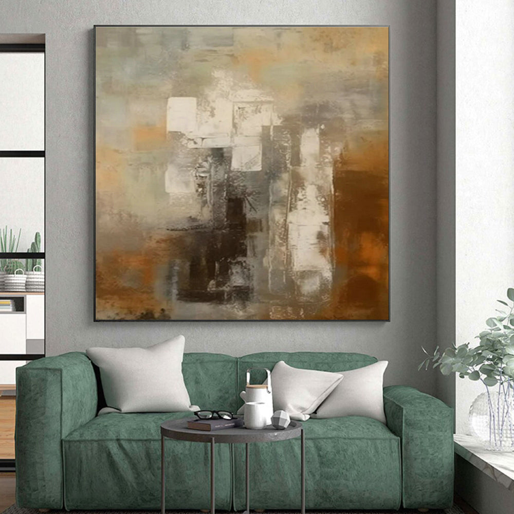 Hand-Painted Brown and Gray Abstract Architectural Study, Large Contemporary Wall Art PT518