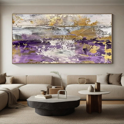 Unique Abstract Art - Purple, Gold & Gray Textured Abstract Art with Metallic Accents PT592