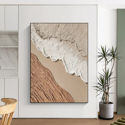 Handmade Art Beige, White & Brown Textured Abstract Painting On Canvas PT024
