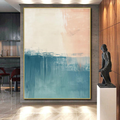 Hand-Painted Teal, Beige, and White Textured Abstract Art PT766