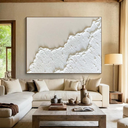 Hand-Painted White Textured Minimalist Abstract Art PT337