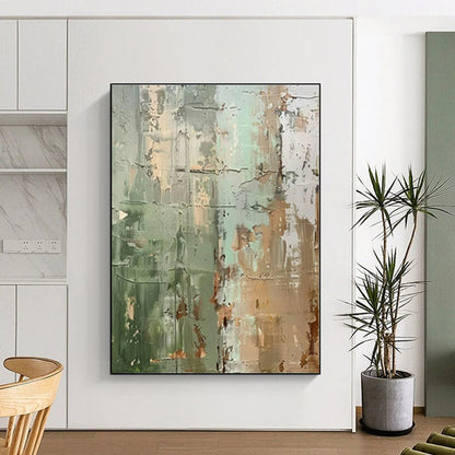 Handmade Art - Green, Beige & Gray Textured Abstract Art with Layered Details PT595