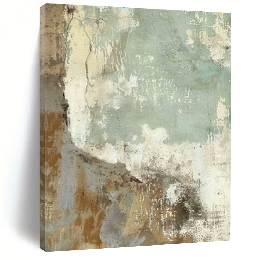 Modern Art Acrylic Beige, Green, and Gray Textured Abstract Art PT738