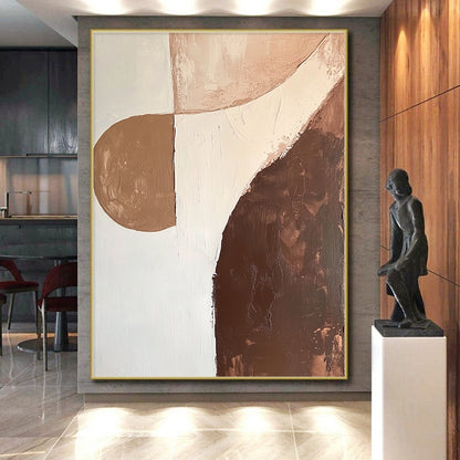 Large Abstract Painting For Living Room, Brown Beige White Abstract Minimalist Art PT160