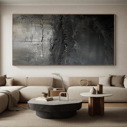 Acrylic Modern Art Paintings - Monochrome Black & Gray Textured Abstract Art PT597
