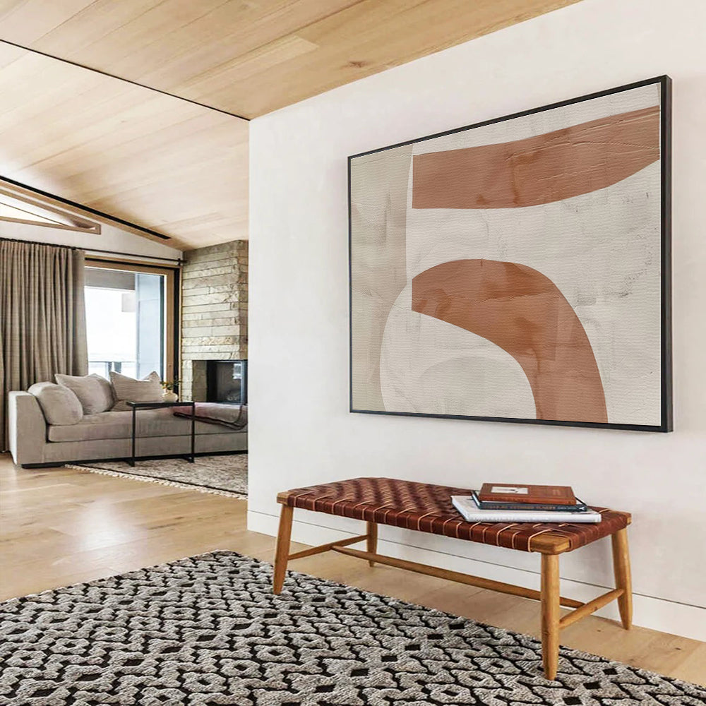 Minimalist Canvas Art Beige & Brown Curved Shapes Abstract On Canvas HPS050