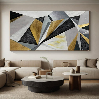 Minimalist Canvas Art Gold Black Gray Geometric Abstract Art PT410