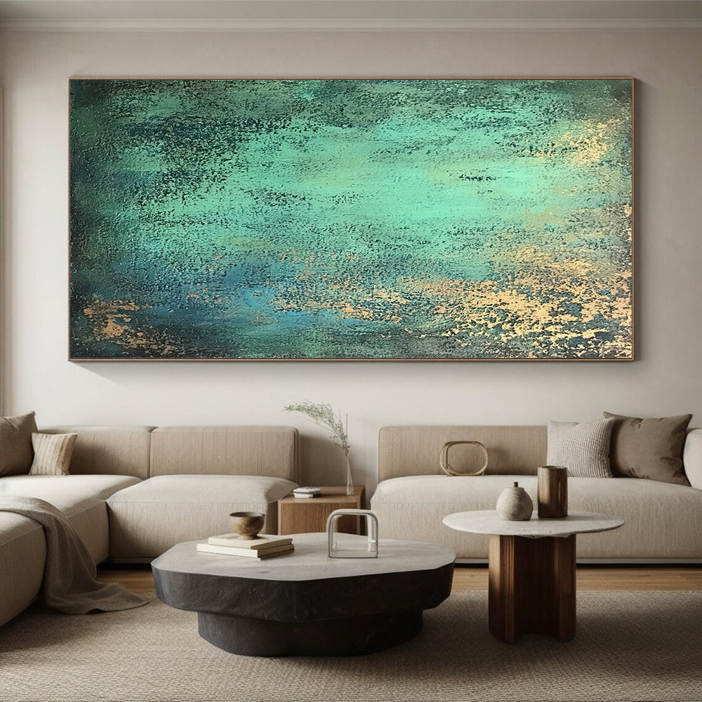 Affordable Large Abstract Wall Art, Teal Gold Abstract Textured Art PT178