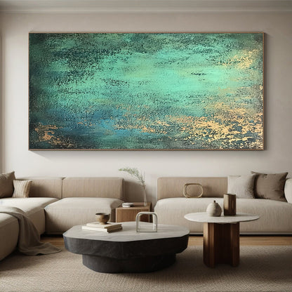 Affordable Large Abstract Wall Art, Teal Gold Abstract Textured Art PT178