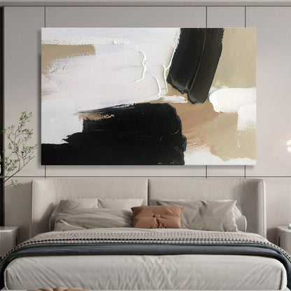 Cool Abstract Paintings Black, White, and Beige Textured Abstract Minimalist Art HPS358
