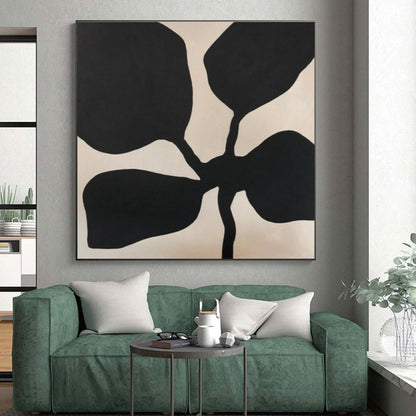 Hand Painting Black and Beige Floral-Shaped Abstract Art PT641