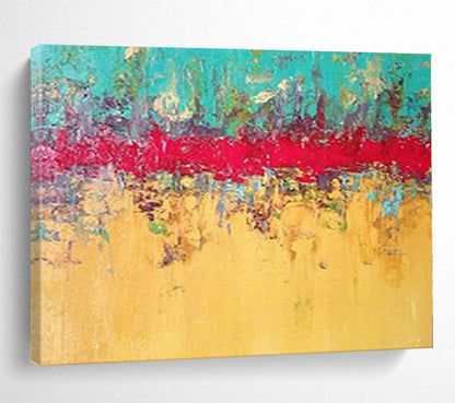 Unique Abstract Art Turquoise, Red & Yellow Textured Abstract Painting On Canvas HPS097