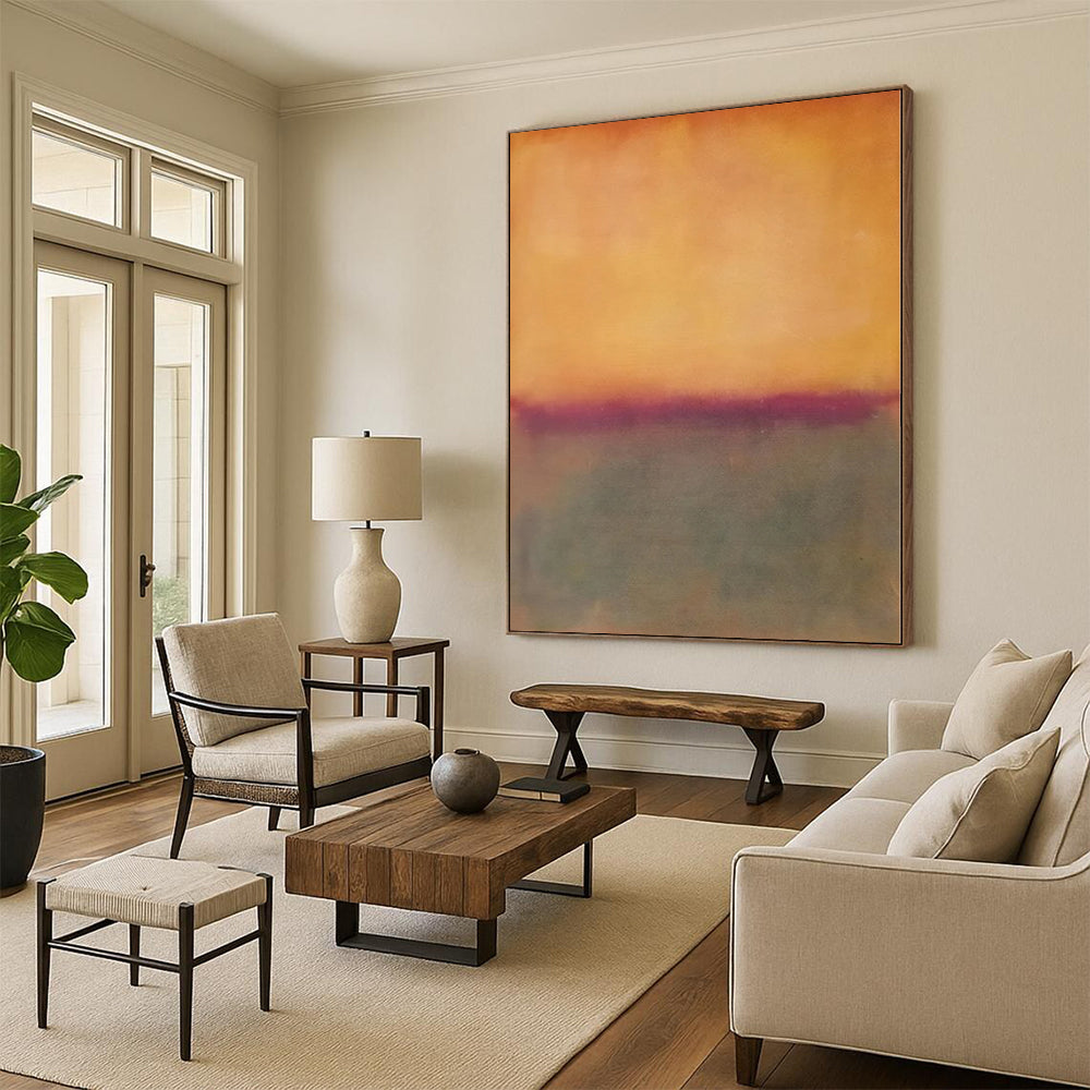 Hand-Painted Orange & Gray Color Field Abstract Painting On Canvas PT101