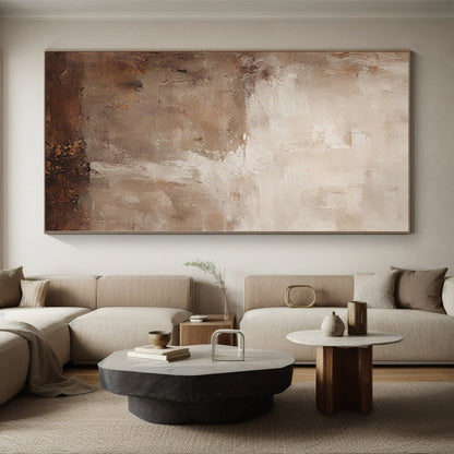 Large Painting In Living Room Beige & Brown Textured Abstract Painting On Canvas PT070