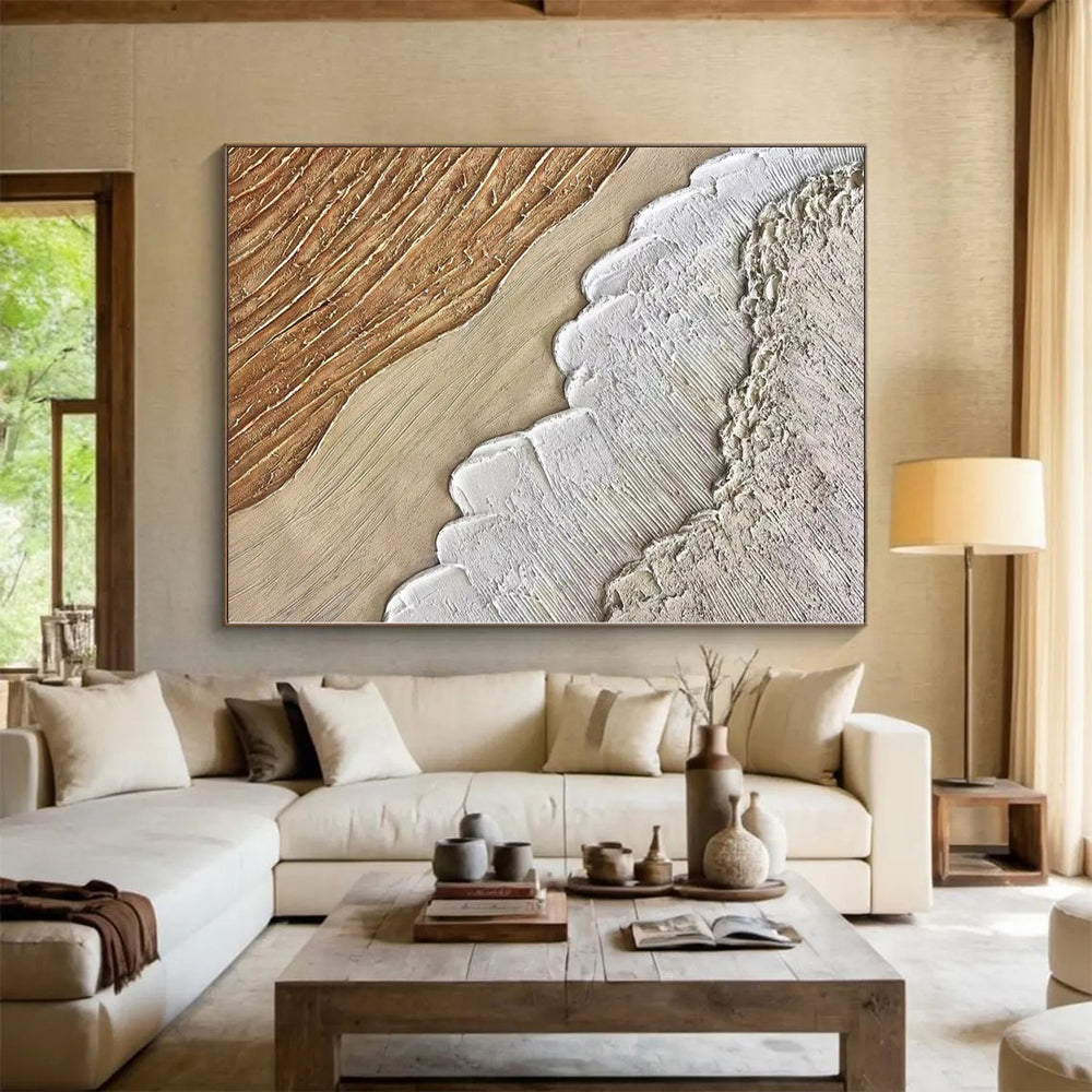 Handmade Art Textured Beige and Brown Abstract with Layered Details PT013