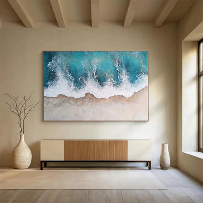 Unique Abstract Art Teal, White & Beige Textured Coastal Abstract Painting HPS290