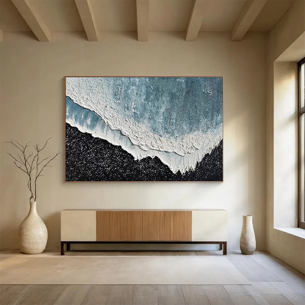 Hand Painting Blue & White Textured Wave Abstract Art HPS222