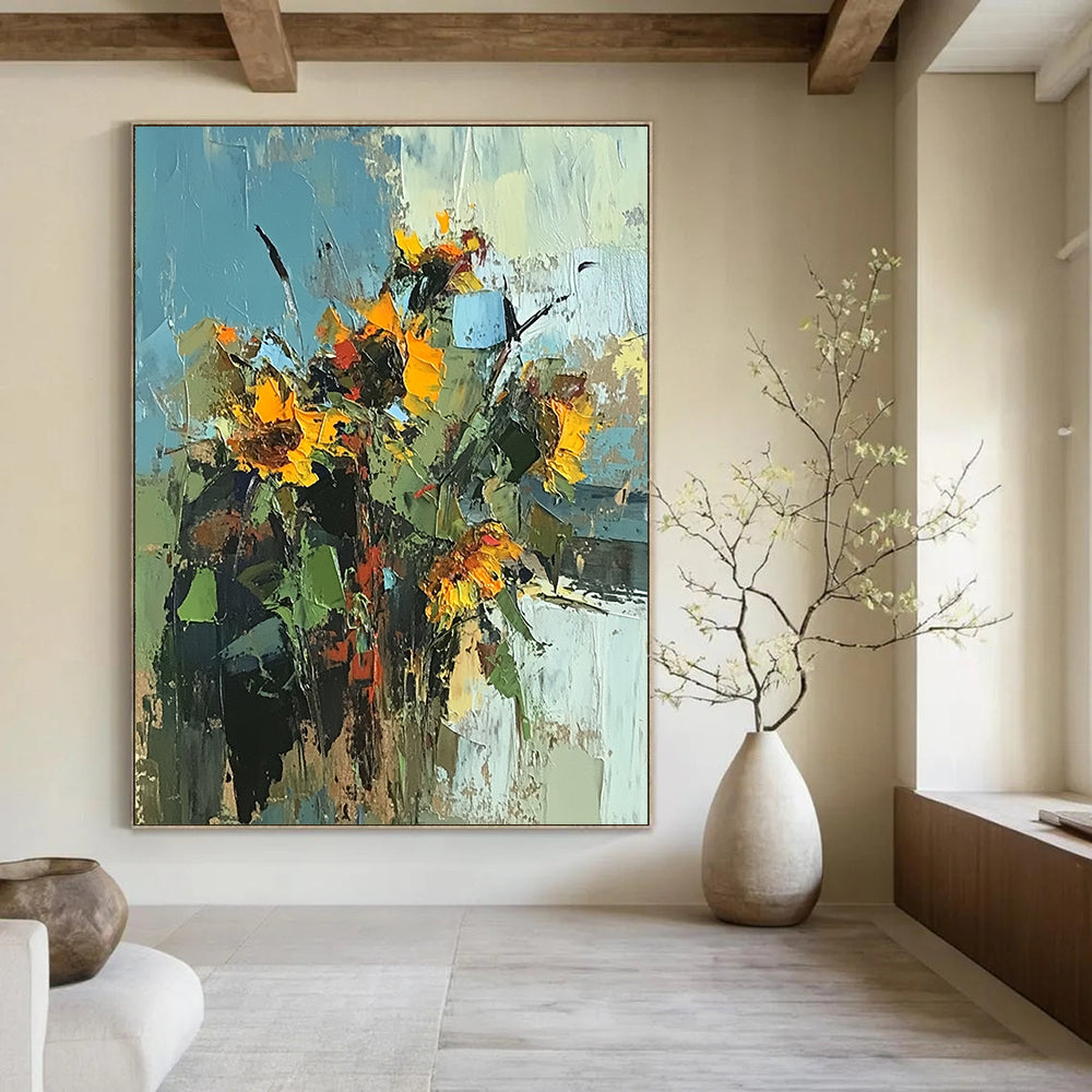 Handmade Art Yellow and Green Sunflower Abstract Floral Painting DPS440