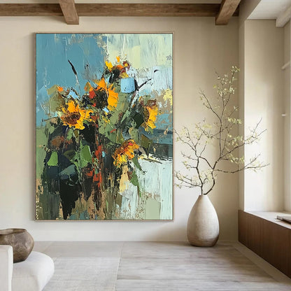Handmade Art Yellow and Green Sunflower Abstract Floral Painting DPS440
