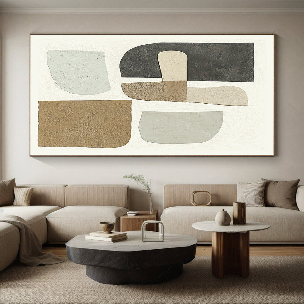 Wall Decor Abstract Paintings Large With Beige, Gray, Brown Geometric Shapes On Canvas PT186