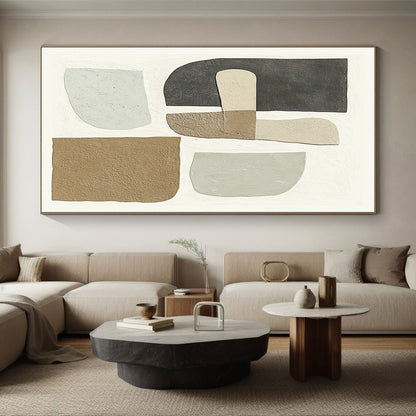 Wall Decor Abstract Paintings Large With Beige, Gray, Brown Geometric Shapes On Canvas PT186