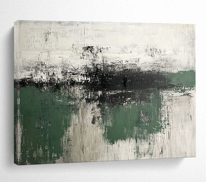 Oversized Abstract Wall Art Green, Gray & White Textured Landscape Abstract Painting HPS283